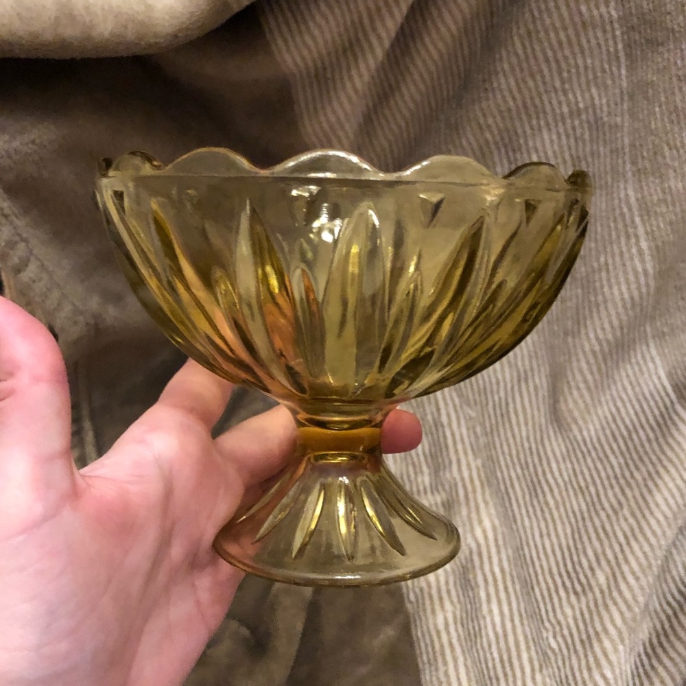 Vintage yellow glass candy bowl